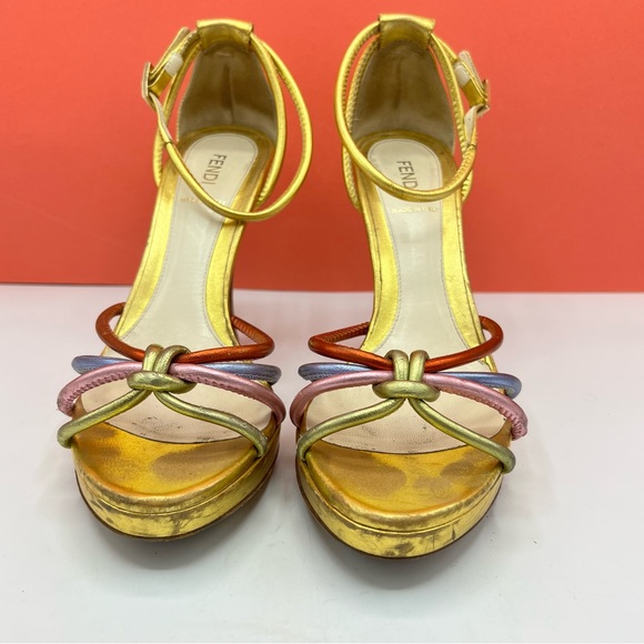 FENDI Vintage Open Toe Multi Colored Metallic Heels - Picture 4 of 13